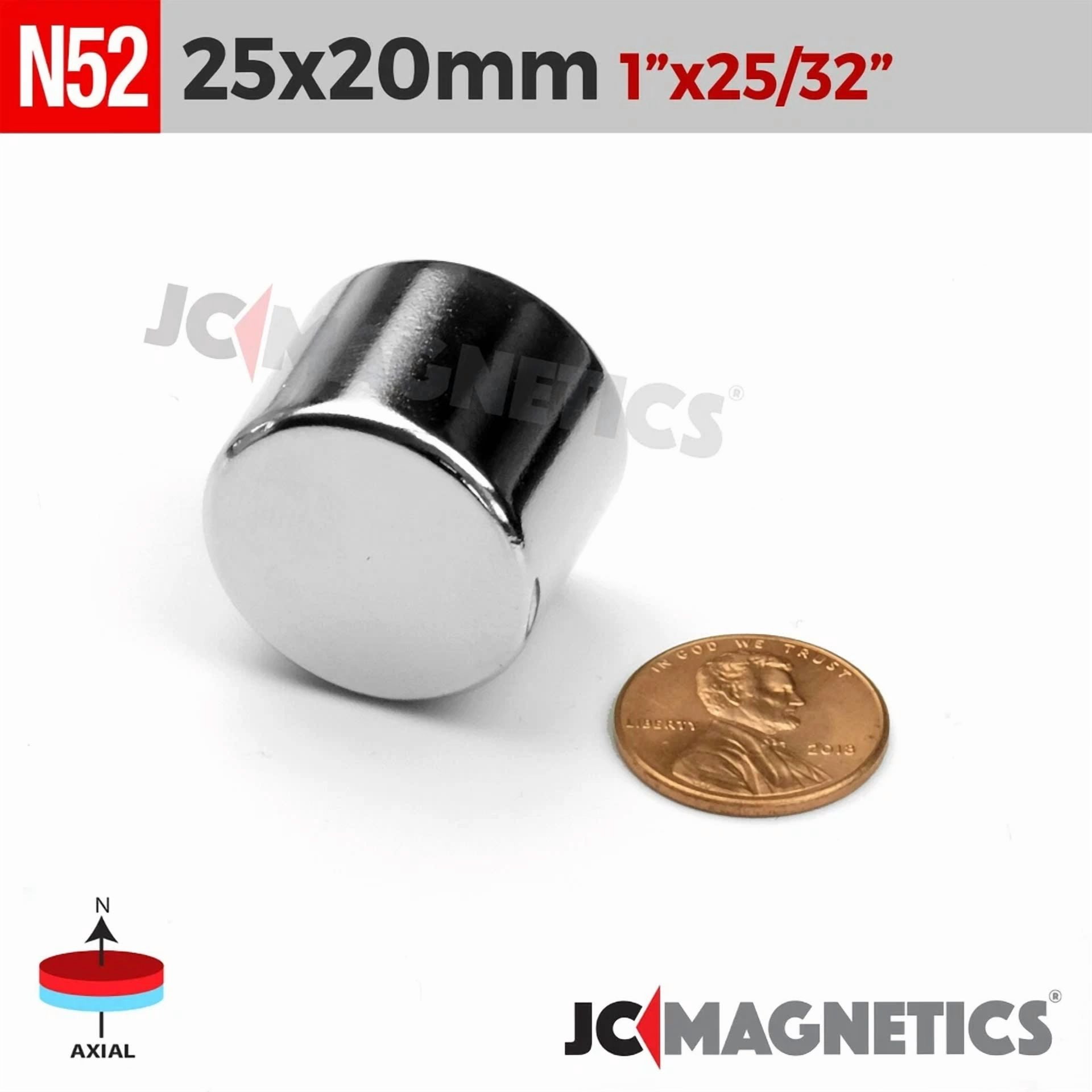 CIRCLE- 1Pc 25Mm X 20Mm N52 Strong Rare Earth Neodymium Magnet Cylinder Disc 25X20Mm