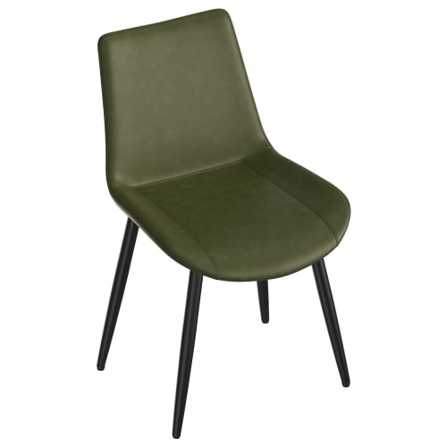4 Pcs PU Leather Dining Chairs, Stain-Resistant & Waterproof, Heavy-Duty Carbon Steel Legs, High-Density Sponge Seat, Adjustable Feet for Kitchen, Living Room, Dining Room, Olive Green