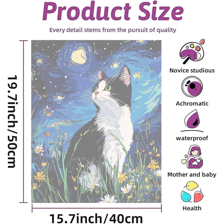 Paint By Number Kit For Adults - Cat Animal DIY Oil Painting On 40x50cm Canvas With Acrylic Paints & Brushes, Home Decor Art