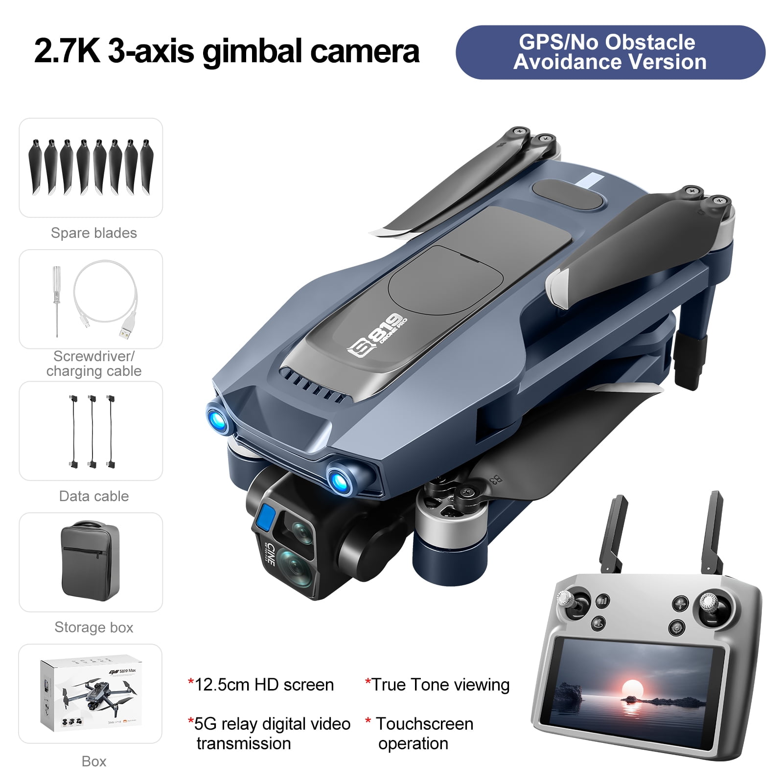 S819 PRO GPS Drone 3-axis Gimbal Professional 8K HD Dual Camera