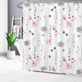 thumbnail image 3 of HVEST Pink and Grey Wildflower Shower Curtain for Bathroom, Farmhouse Floral and Butterfly on White Fabric Shower Curtain with Hooks, Nature Plant Botanical Bathroom Curtain Shower Set, 72x78 inch, 3 of 9