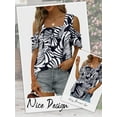 thumbnail image 6 of HUBERY Women Floral Print Square Neck Cold Shoulder Tunic Top, 6 of 6