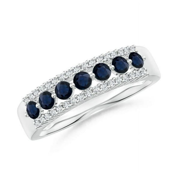 Round Shape Blue Sapphire CZ Diamond Eternity Band Ring Women 925 Sterling Silver September Birthstone Wedding Valentines Day Gift Gemstone Jewelry