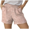 thumbnail image 4 of vigerkar Women's Casual Striped Shorts Elastic High Waisted Straight Leg Lounge Bottoms with Pockets Watermelon Red, XXL, 4 of 5