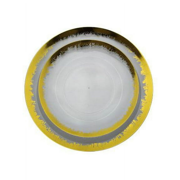 Scratched Clear & Gold 10" Dinner Plastic Party Plates 10ct.