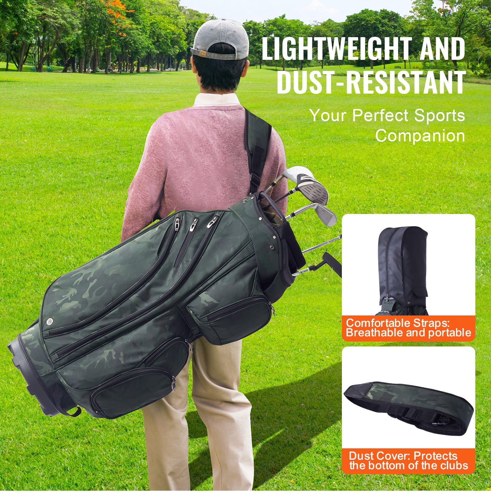KFFKFF Golf Equipment Bag featuring 14-Section Divider, 36” 11-Compartment Premium Nylon Caddy Bag, Robust Golf Gear Bag with Handles, Dust Protector, and Removable Straps for Genders, Military Green