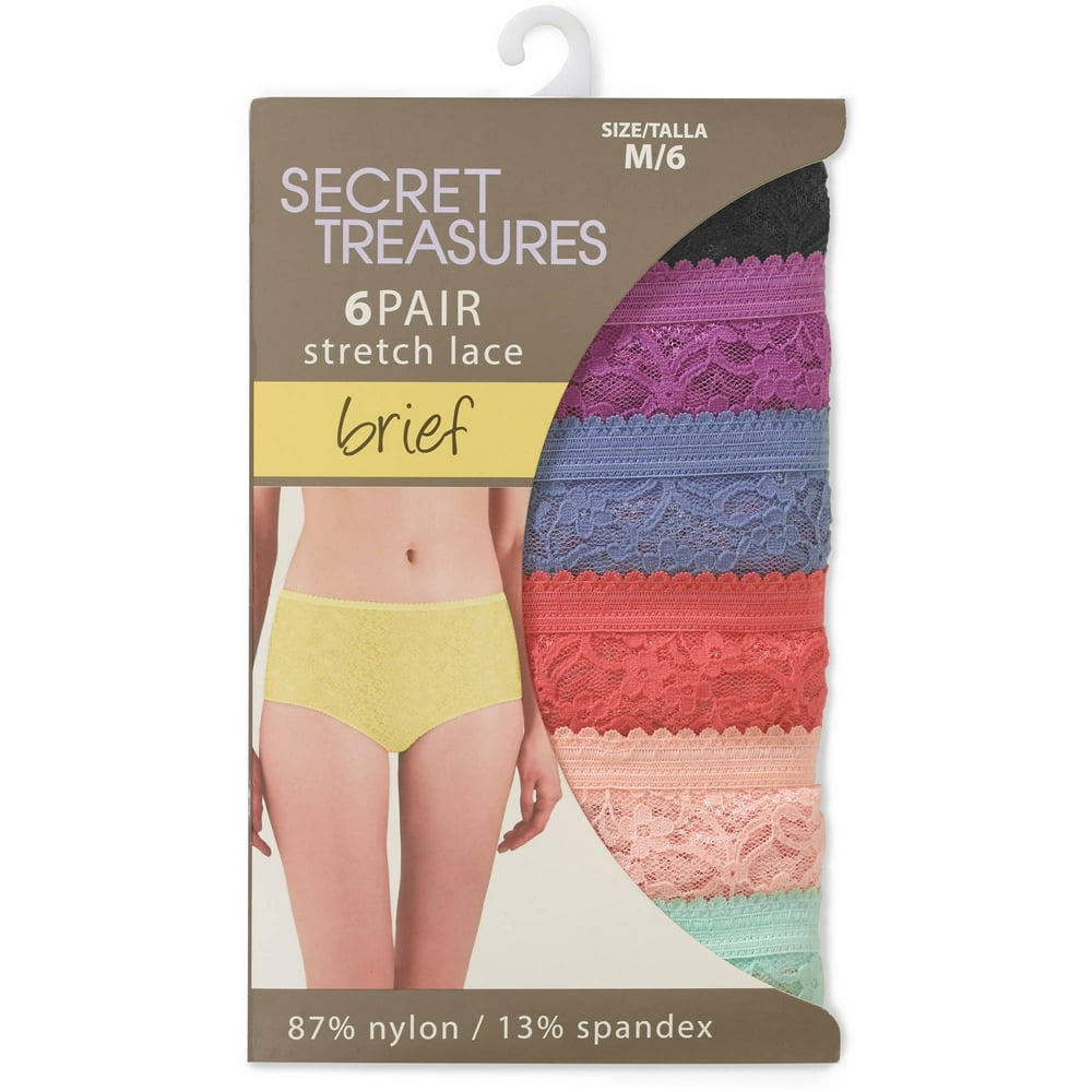 Secret Treasures Ladies Stretch Lace Brief Panty, 6 pack Walmart