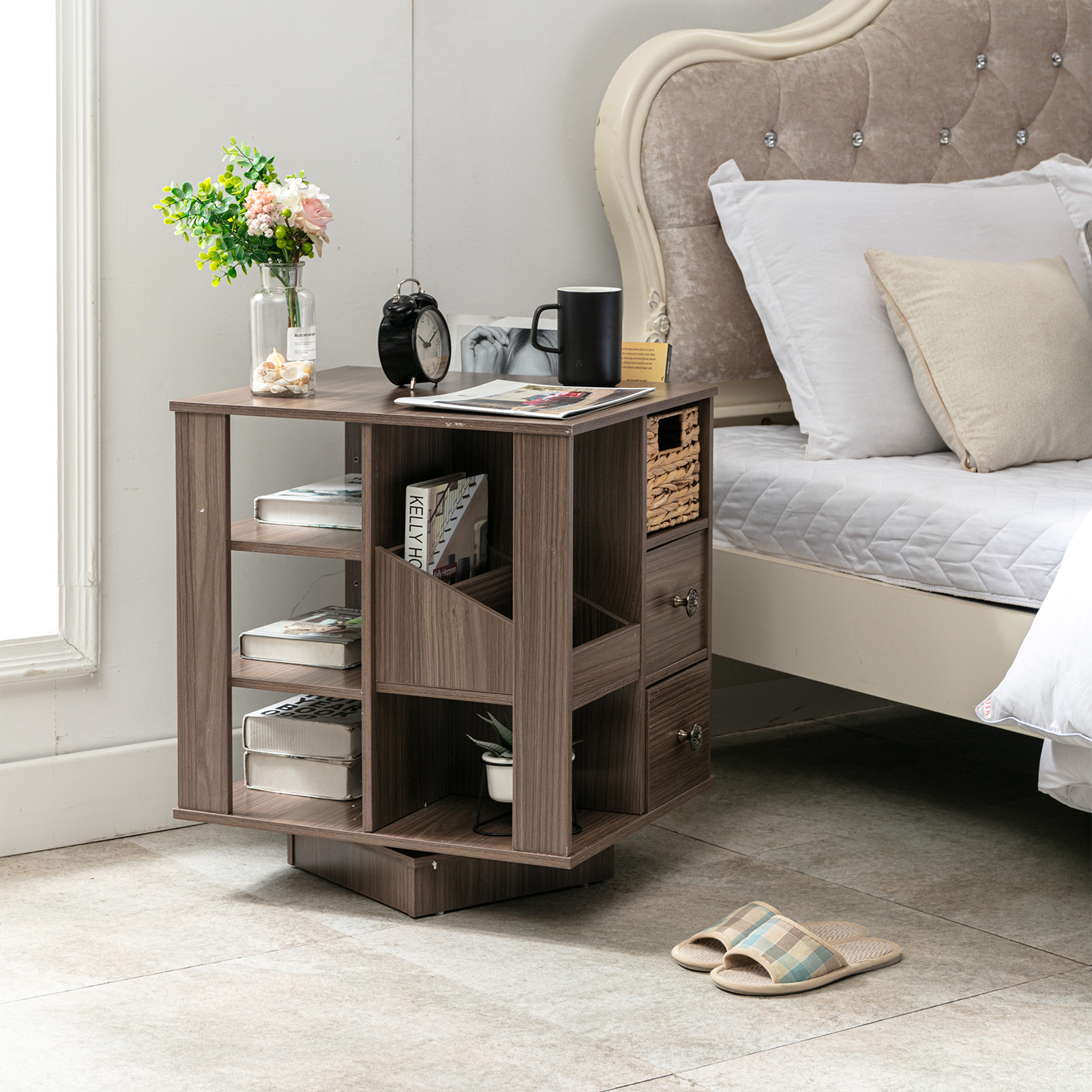 ChVans 24" Revolving End Table, Drawer End Table for Small Spaces