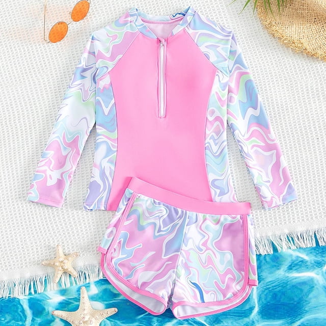 Girl Swimsuit 2 Piece Cute Tankini Swimwear Striped Ruffle Cute Swimwear Bathing Suits 9-10