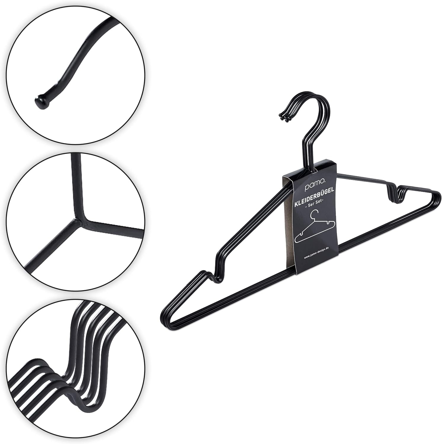 pamo Black Metal Clothes Hangers - 5,10 or 20 Stainless Steel Black Hangers 16.5"- Coated, Scratch- and Rust-Resistant - Space Saving Clothes Hanger