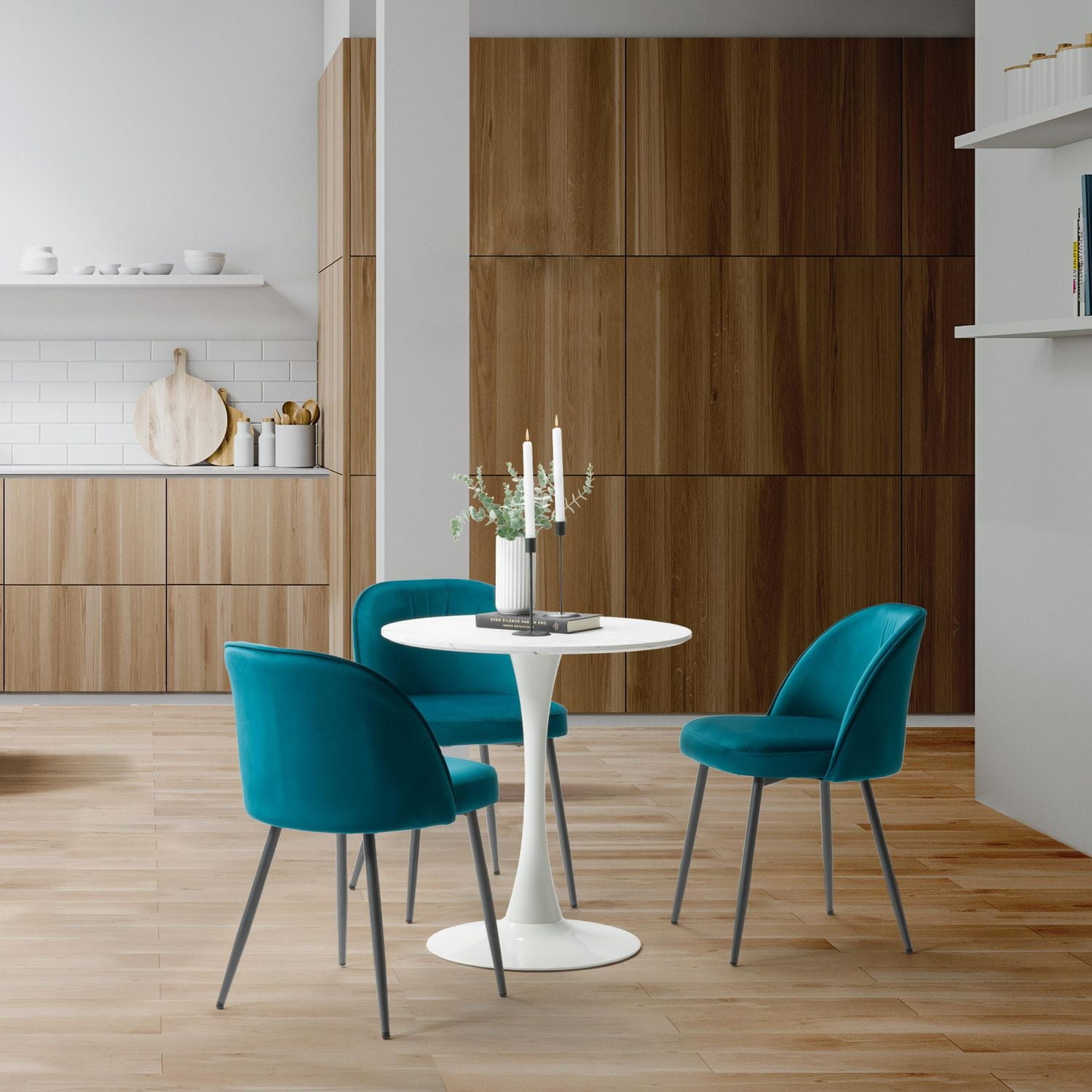 Chaise d'appoint d'intérieur simple rembourrée en velours Ayla avec pieds en acier