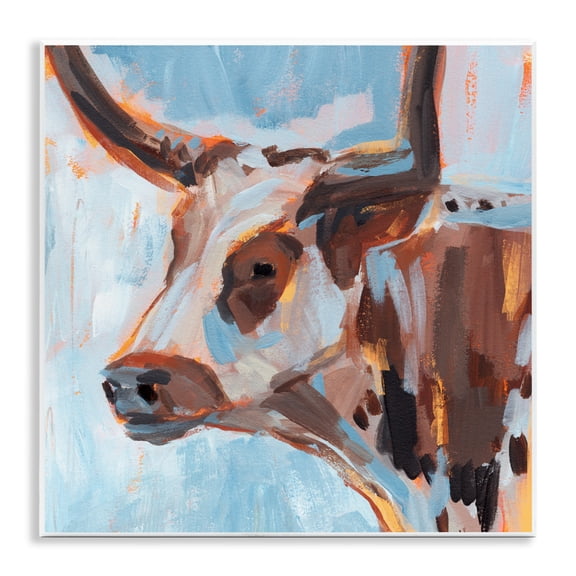 Stupell Industries Eclectic Abstract Blue Longhorn Wall Plaque Art, 12 x 12, by Annie Warren