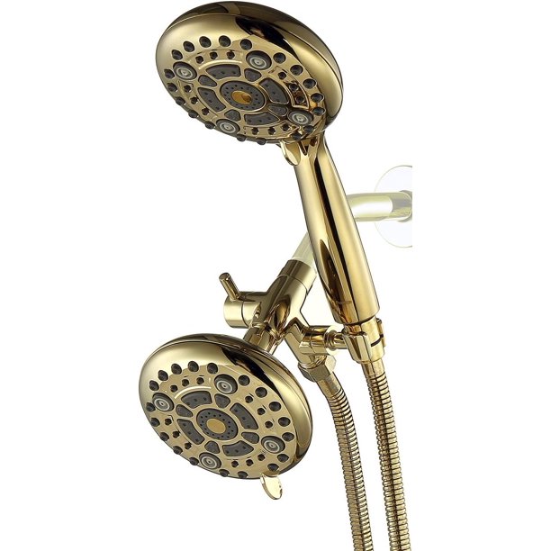 High Pressure Dual Shower Head Combo 72 Inches Flexible Stainless Hose 3Way Solid Brass