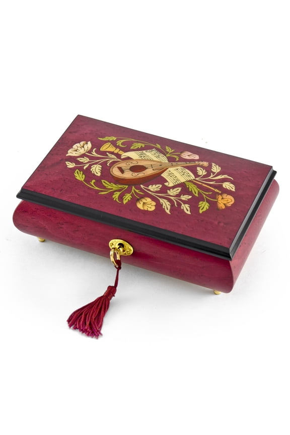 Gorgeous Red Wine Instrument and Floral Wood Inlay 30 Note Musical Jewelry Box HUGE SALE - Beauty and the Beast