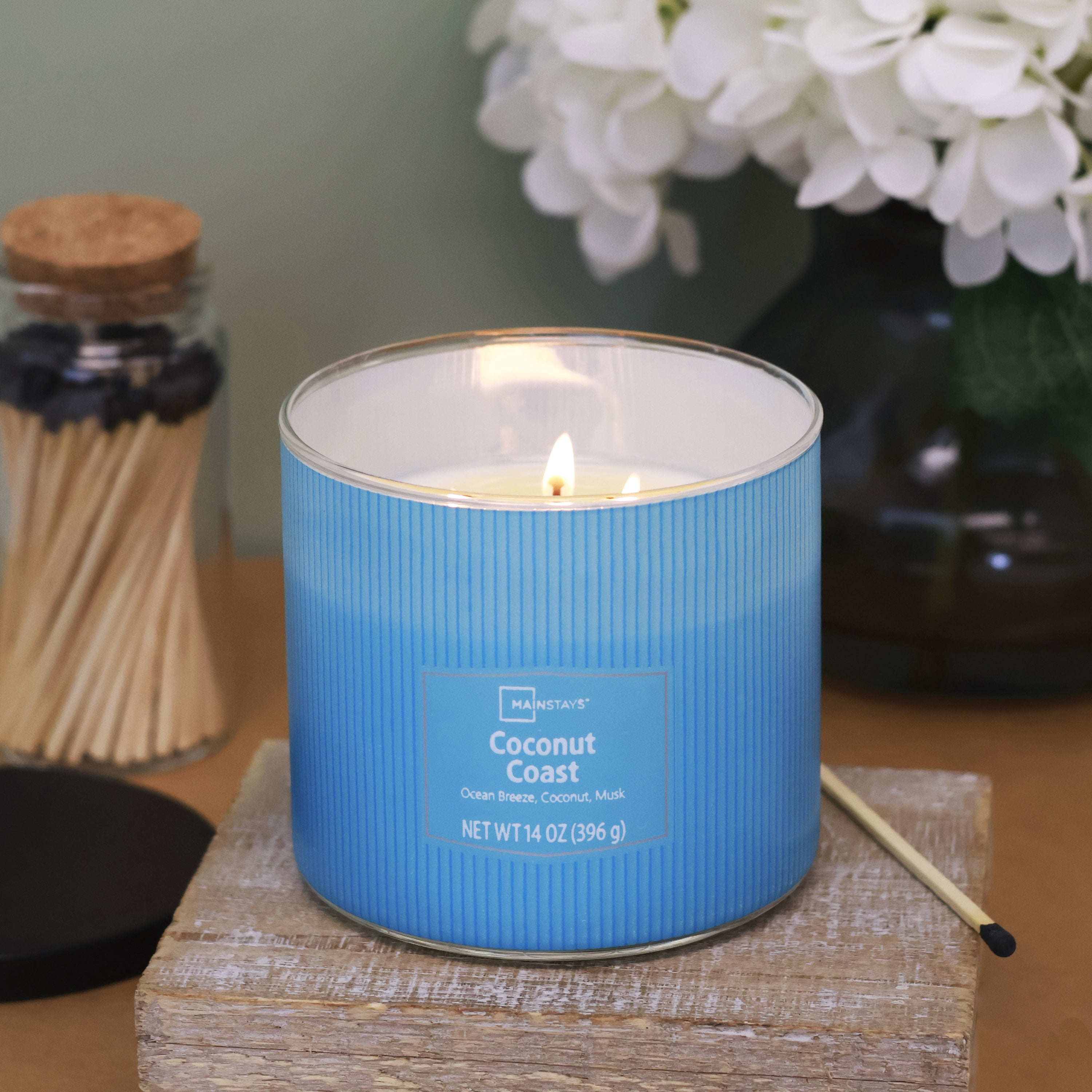 Mainstays 3-Wick Textured Wrapped Candle, Coconut Coast Fragrance, 14 oz