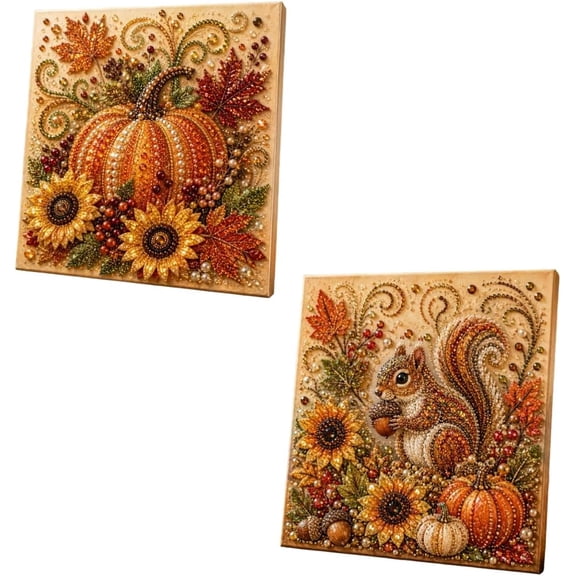 Autumn Pearl Painting Kit, Fall Pearl Art Kit with Rhinestones and Beads, Wall Decor Featuring Pumpkin, Maple Leaves, Forest Animals and Harvest Designs,Thanksgiving Decoration and Gift for Adults