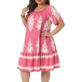 thumbnail image 2 of DARING DIVA Women's Plus Size Summer Boho Short Sleeve Flared Midi Dress 4X Pink, 2 of 6