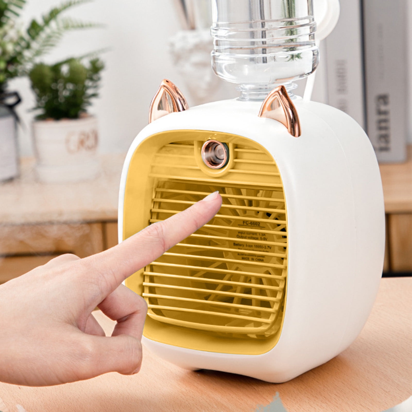 LACKUST Water Air-conditioning Fan with USB Turbo Spray Humidification,Portable Air Conditioners Fan,Air Conditioners for Room Kitchen Office Bedroom,Yellow
