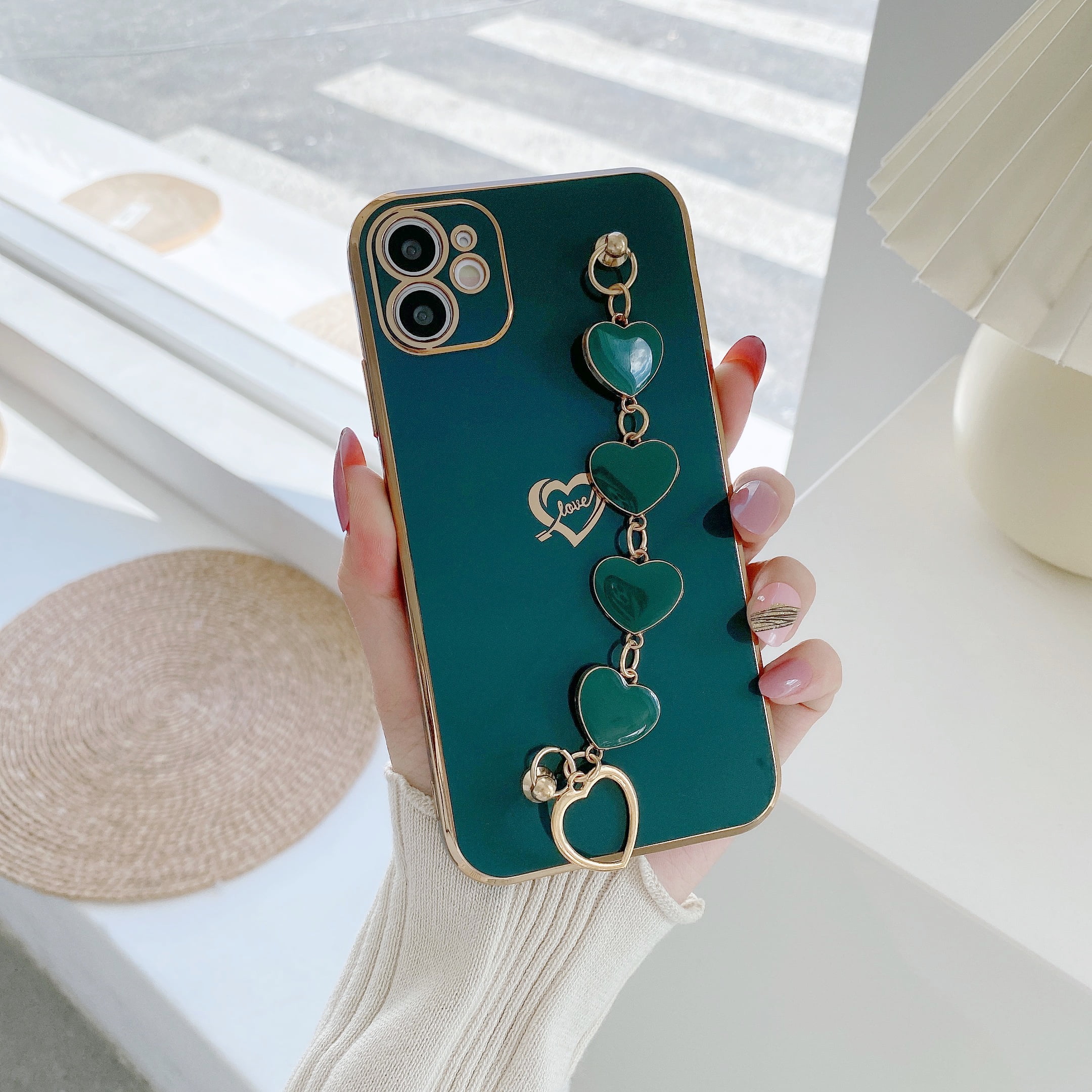Designer Square Case Compatible with iPhone 11 for Women, Luxury Aesthetic  Classic Pattern Leather Back Cover Soft Frame Metal nameplate Cute Shiny