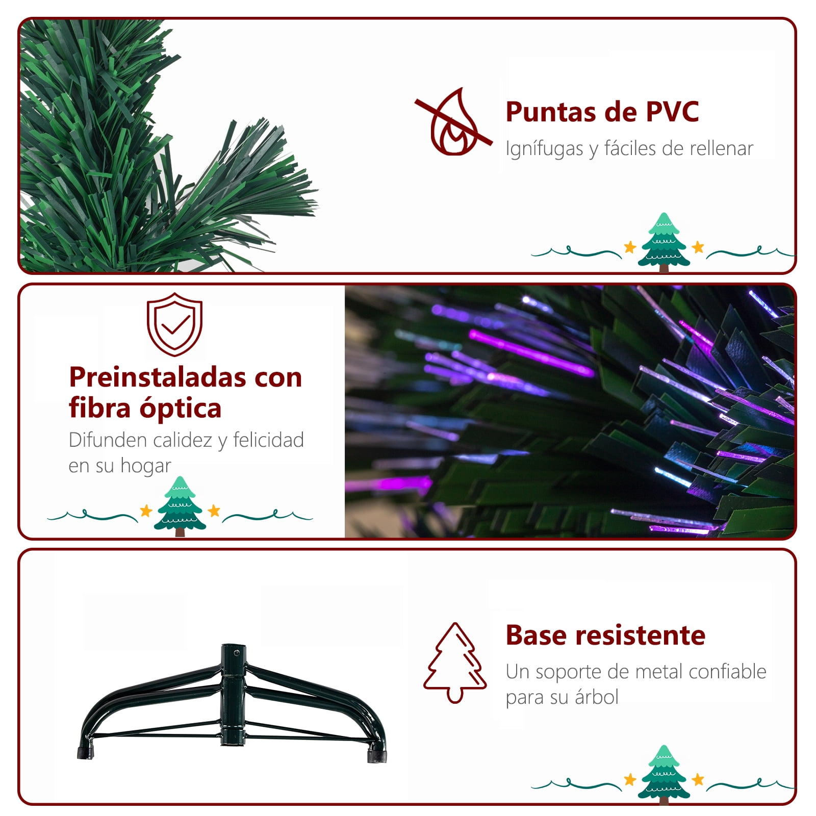 6ft Top With Stars PVC Material Fiber Optics 230 Branches Christmas Tree, Green