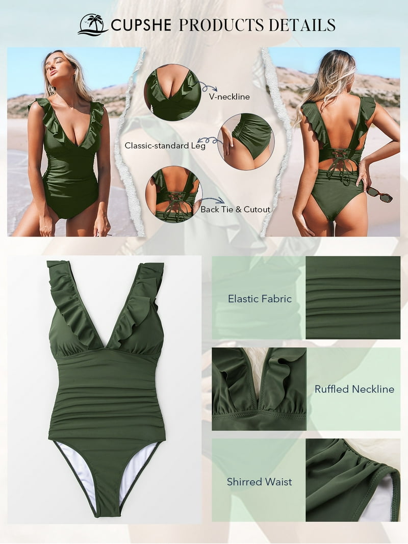 Cupshe Women's Moss Green Ruffled One-Piece Swimsuit, Sizes