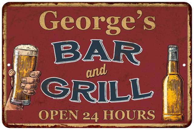 George's Red Bar and Grill Personalized Rustic Wall Decor Sign 112180045440 