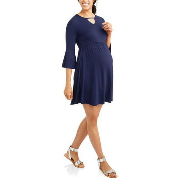 Maternity 3/4 Length Sleeve Fit n Flare Dress - Walmart.com