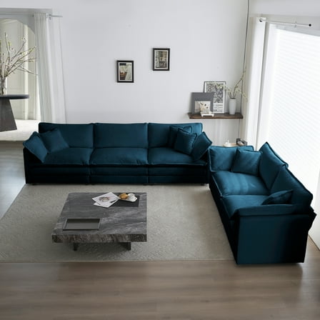 CoSoTower Sofa Set of 2 Chenille Couch, 2 3 Seater Sofa Set Deep Seat Sofa, Modern Sofa Set for Living Room, Blue Chenille