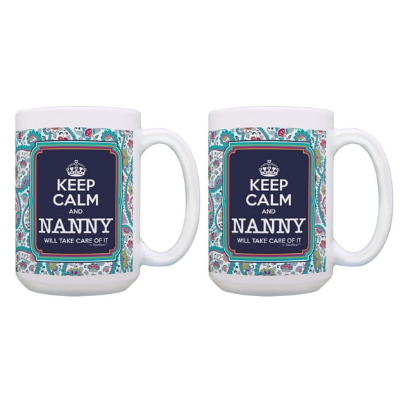 ThisWear Funny Nanny Mugs Keep Calm Nanny Will Take Care of It 2 Pack 15oz Coffee Mugs Paisley
