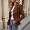 thumbnail image 5 of Women's Faux Suede Leather Jackets Lapel Long Sleeve Open Front Outwear Stylish Casual Fall Winter Cardigan (XL, Brown), 5 of 9