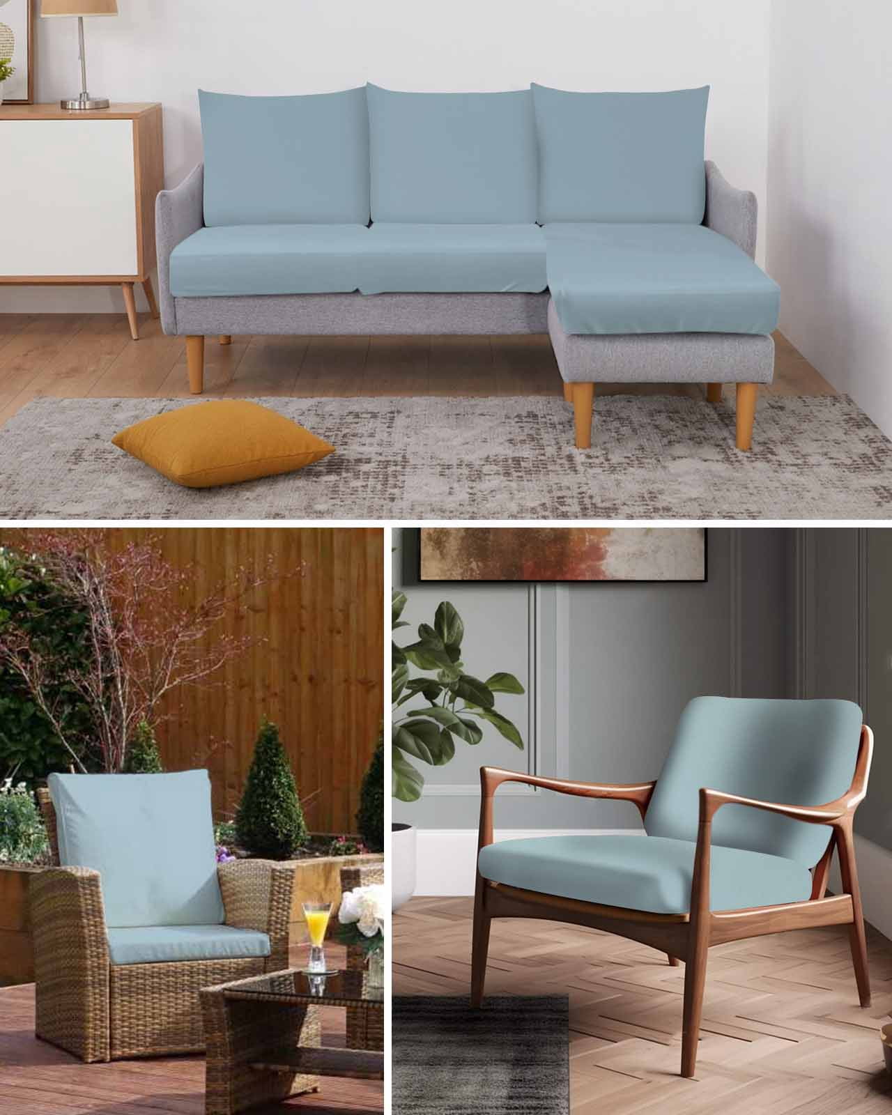 Sky Blue Couch Cushion Covers Stretch, Washable Sofa Seat Covers Individual Seat Cushion Sofa Slipcovers Modern Pure Winter Sky Blue Couch Cover Furniture Protector M-1PCS