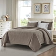 thumbnail image 2 of Bourina Ultrasonic Quilt Set 3-Piece Bedding Set Pre-Washed Microfiber Ultra Soft Lightweight Leaf Bedspread Coverlet Set for All Season, King,Taupe, 2 of 7