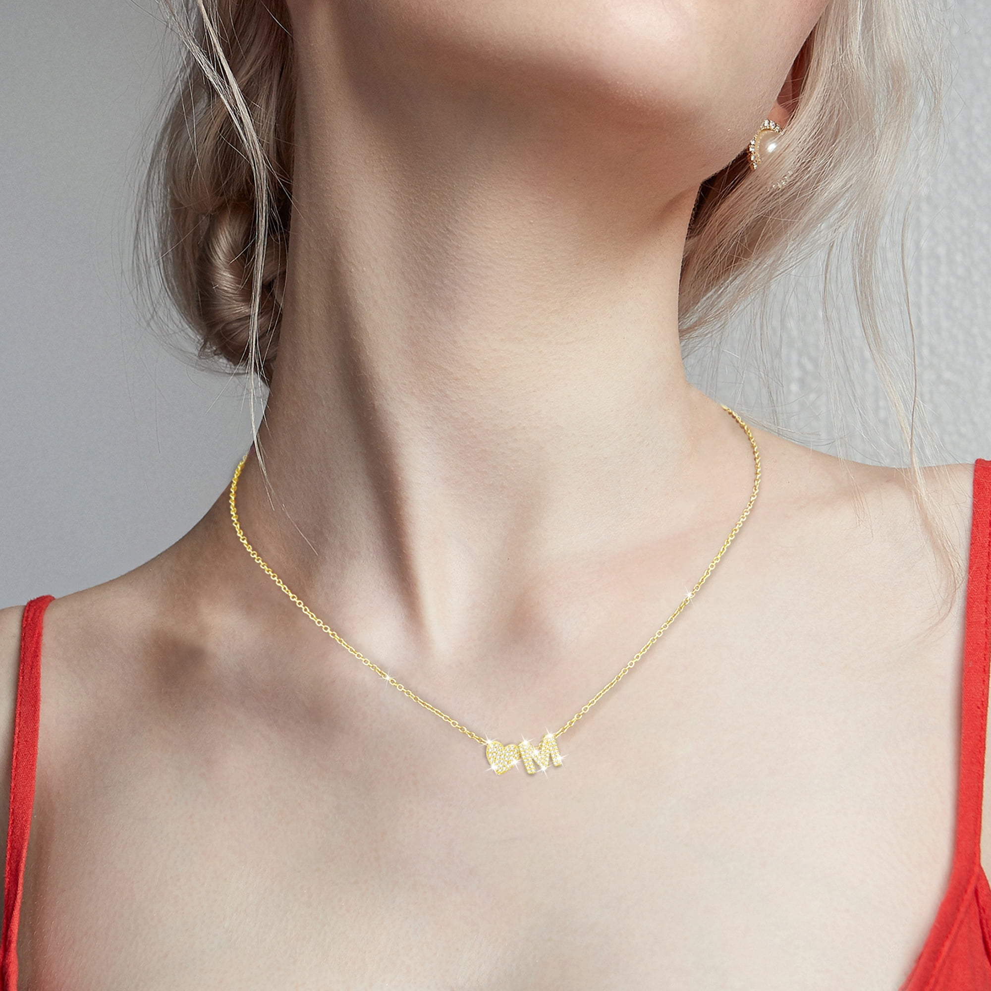 APSVO 18K Gold Plated Love Heart Initial Necklaces for Women Girls CZ Letter A Pendant Chain Birthday Graduation Jewelry Gifts Teen Her Mom Girlfriend Wife Female Daughter Kids Age Ideas