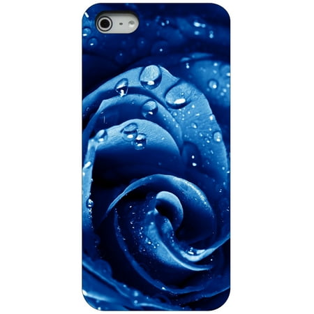 - CUSTOM Black Hard Plastic Snap-On Case for Apple iPhone 5 / 5S / SE - Blue Dew Covered Rose