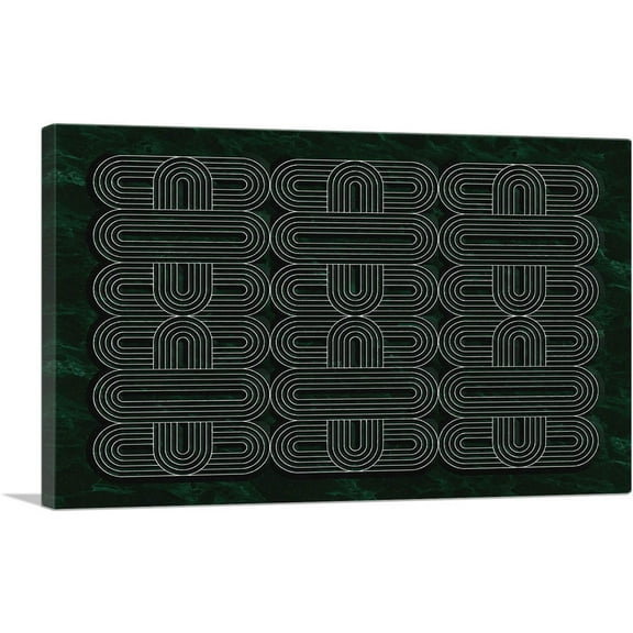 ARTCANVAS Art Deco White Ovals on Dark Green Canvas Art Print - Size: 26" x 18" (0.75" Deep)