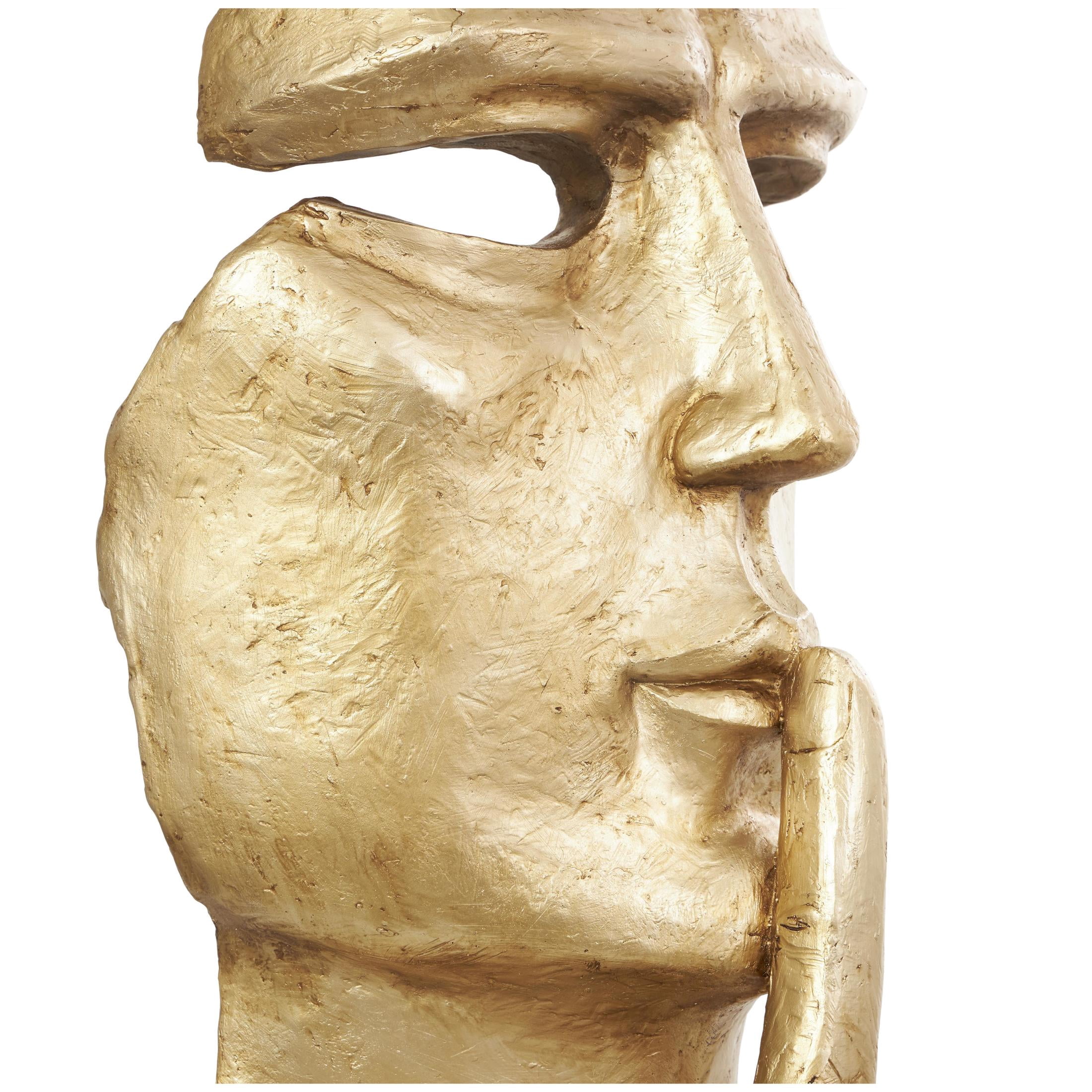 14" x 40" Gold Polystone Large Cutout Quiet Gesture Face People Sculpture with Black Base, by DecMode