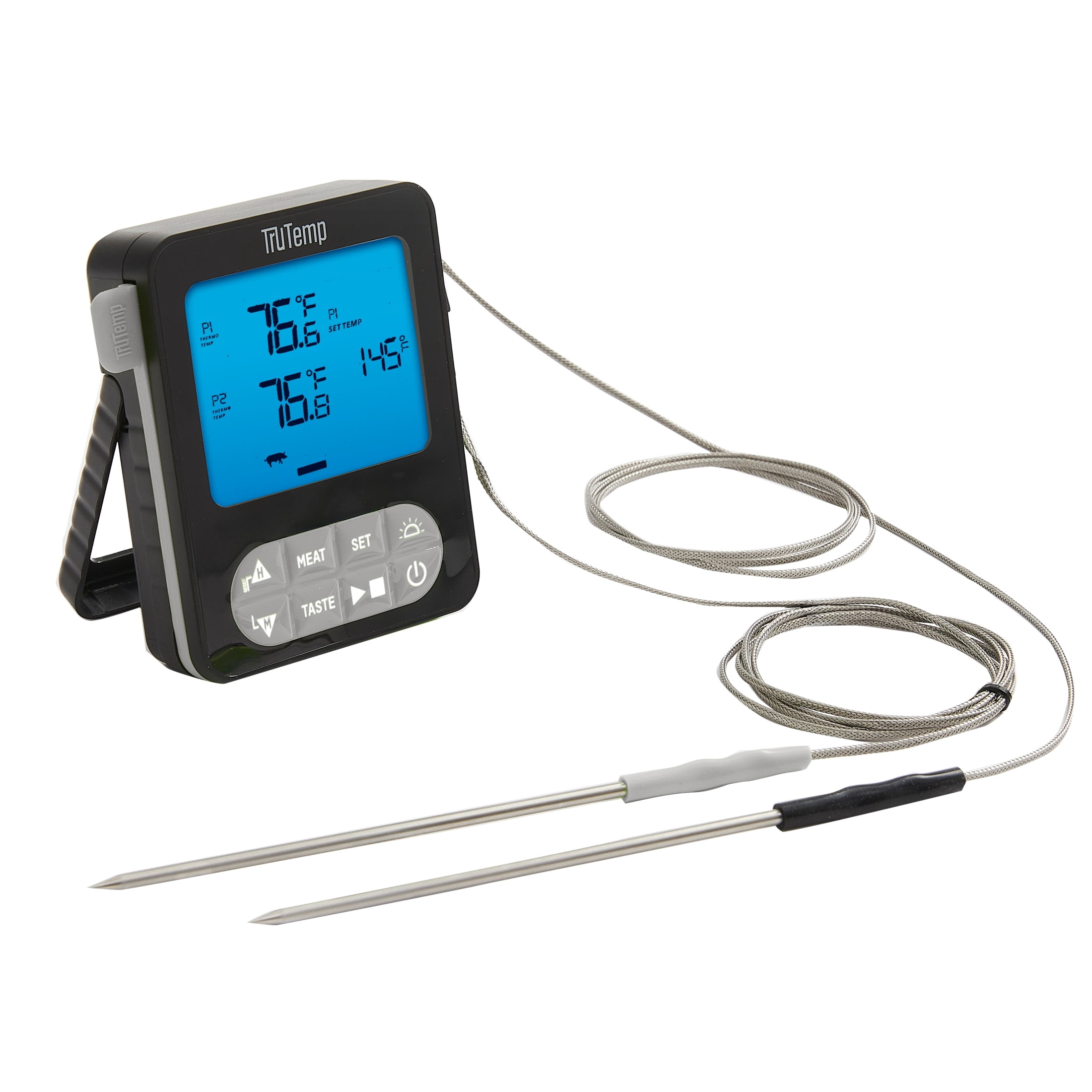 TruTemp Digital Dual Probe Programmable Meat Thermometer for Grilling, Smoking, & Cooking, Gray
