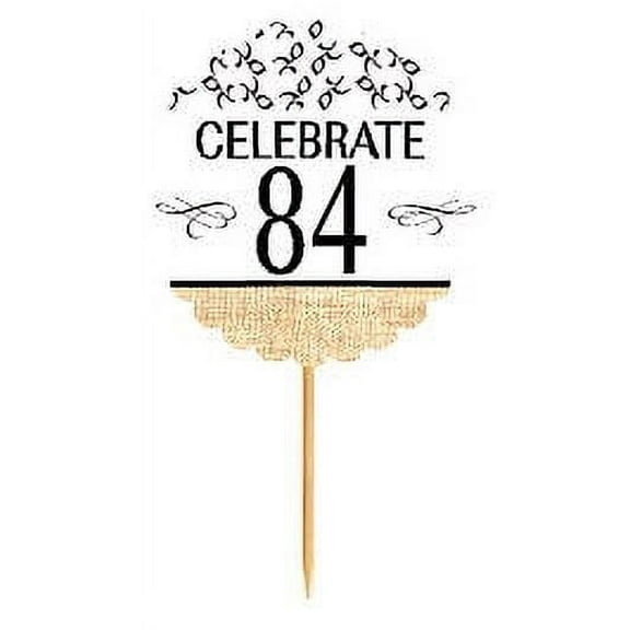84th Birthday / Anniversary Novelty Burlap Cupcake Decoration Picks -12pack