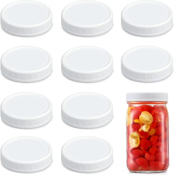 10 Pack Upgraded White Wide Mouth Mason Jar Lids with Silicone Rings, for Cup,86mm White Plastic Storage Caps for Mason/Canning Jars - Leak-Proof, Dishwasher Safe & Food Grade