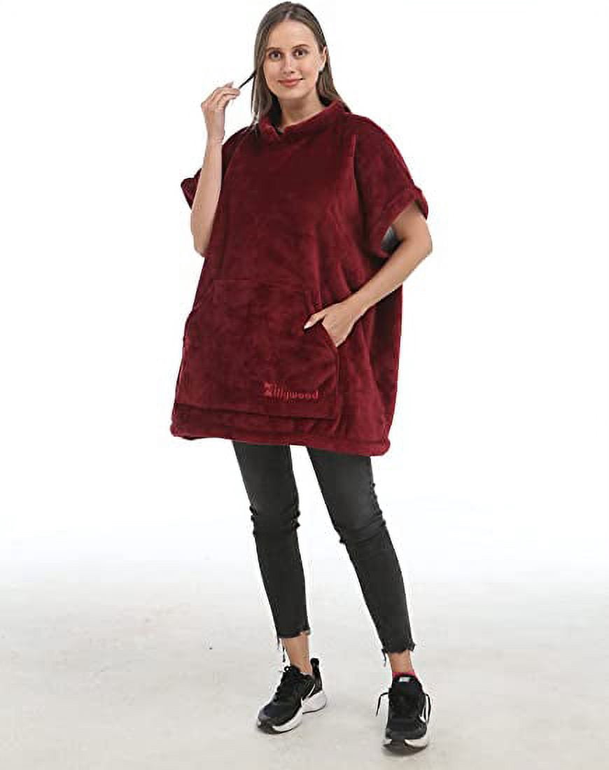 Zillywood Oversized Wearable Blanket Hoodie with Removable Sleeves, Hood and Bottom. Soft Customizable Fleece Blanket Hoodie with Sleeves, Wearable Warm Snuggle Blanket with Zippers. (Wine, One Size)
