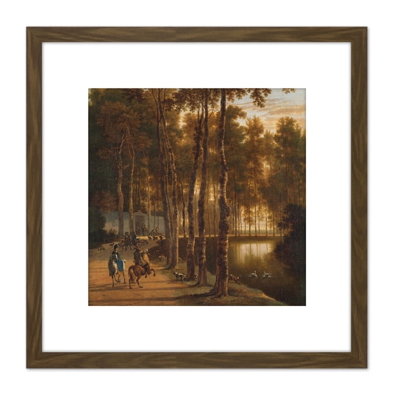 Hackaert Avenue Birches Trees Landscape Painting 8X8 Inch Square Wooden Framed Wall Art Print Picture with Mount