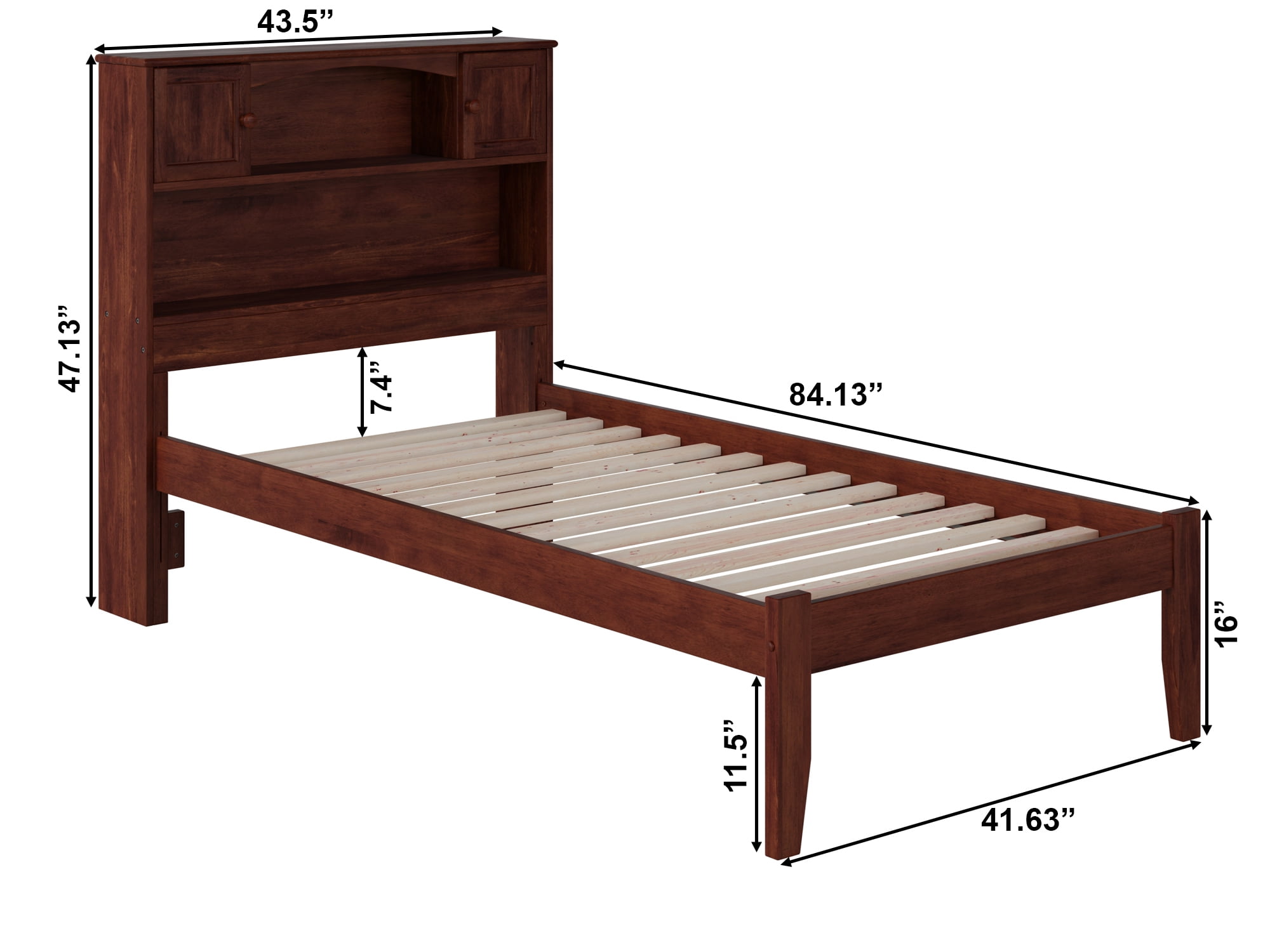 AFI Newport Twin Solid Wood Platform Bed with Storage Headboard, Walnut