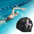thumbnail image 2 of Unique Bargains 1 Pc Waterproof Sika Deer Pattern Swim Cap Black Purple White, 2 of 6