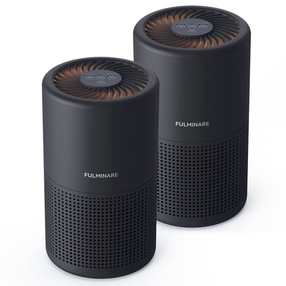 FULMINARE Air Purifiers for Bedroom (2 Pack Black) H13 HEPA Air Filter Cleaner with LED Light, Timing Settings, 3 Fan Speeds, Smart Portabl