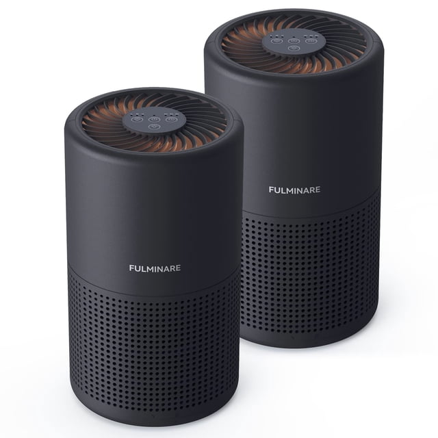 FULMINARE Air Purifiers for Bedroom (2 Pack Black) H13 HEPA Air Filter Cleaner with LED Light, Timing Settings, 3 Fan Speeds, Smart Portabl