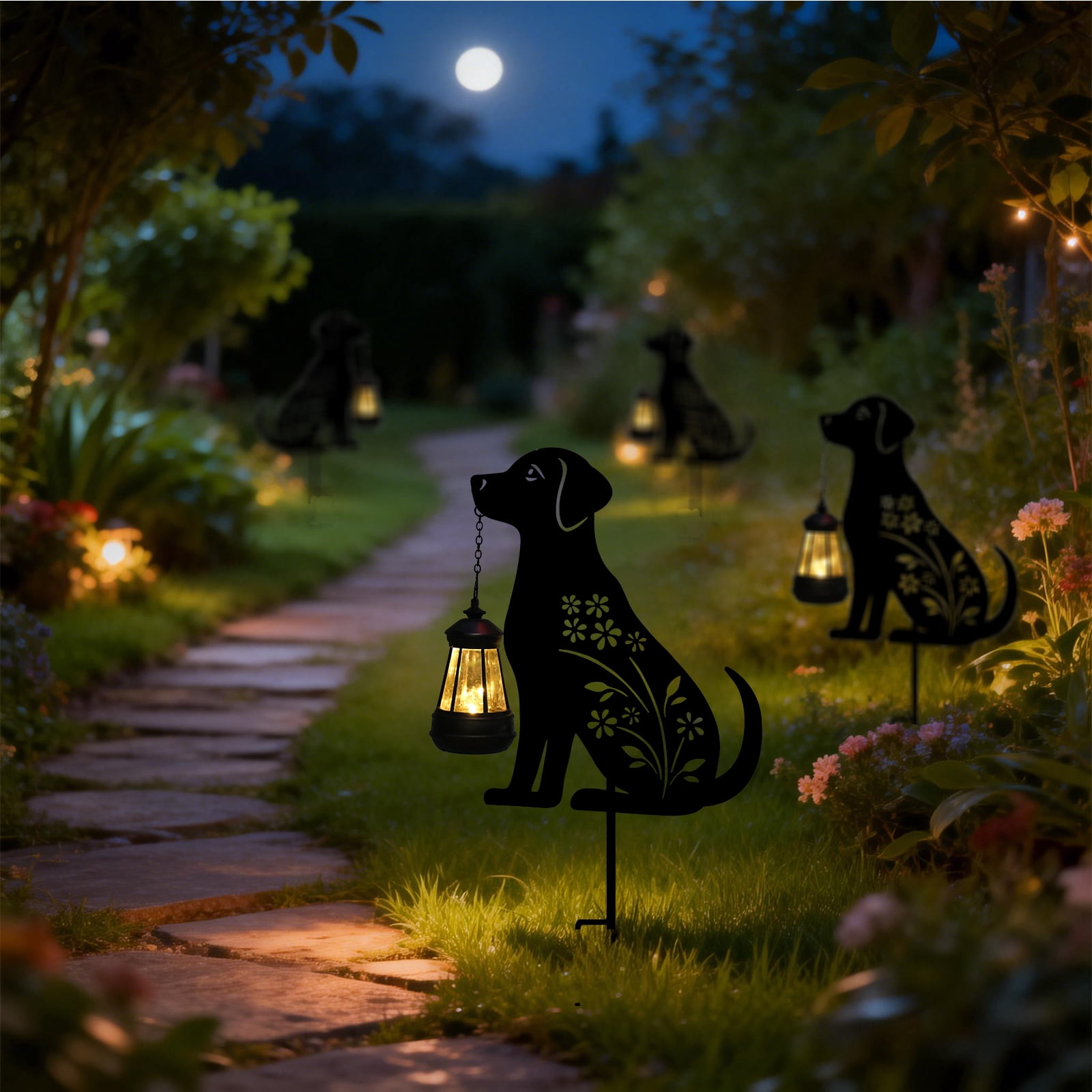 Metal Dog Stake with Solar Lights Outdoor Decorative,Black Dog Lawn Ornaments,Womens Gifts Unique,Garden Silhouette Animal Decor (Dog)