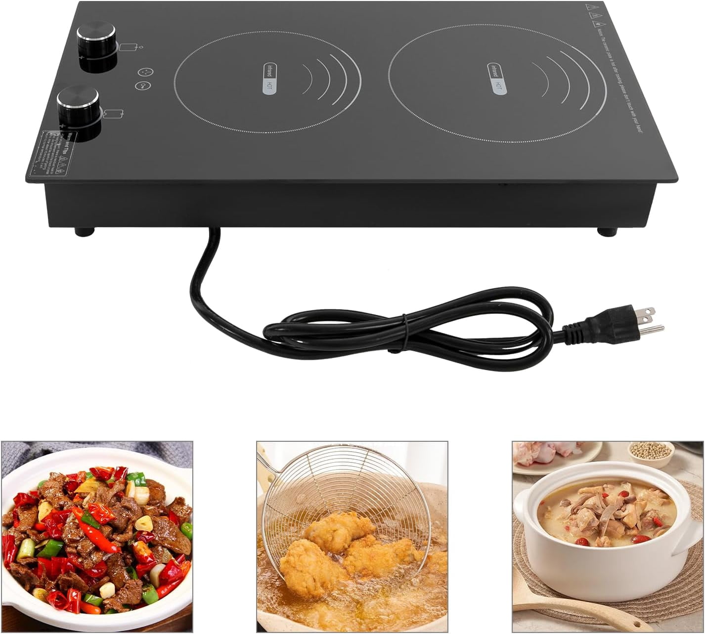 Double Induction Cooktop Burner 2100W 110V 2 Burner Induction Cooker Electric Hob Top with Knob Control 10 Levels Adjustment Portable Electric Burner