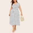 thumbnail image 3 of Ruimatai Summer Clearance Women's Casual Plus Size V-neck Sleeveless Polka Dot Printed Button Belt Dress, 3 of 9