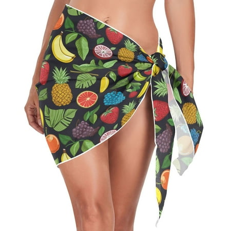 Beach Mini Dress Banana Pineapple Strawberry Grape Swimsuit Coverup for Women Swimwear Cover Ups Short Triangle Beach Skirt L