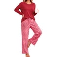 thumbnail image 4 of UVN Women Pajamas Sets Long Sleeve 2 Piece Lounge Set Casual Crewneck Sleepwear Tops and Long Printed Pants Soft Pjs Outfits with Pockets, 4 of 11
